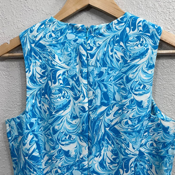 MICHAEL KORS BLUE WHITE PLEATED FRONT HIGH NECK SLEEVELESS DRESS Size 4 - Picture 6 of 14